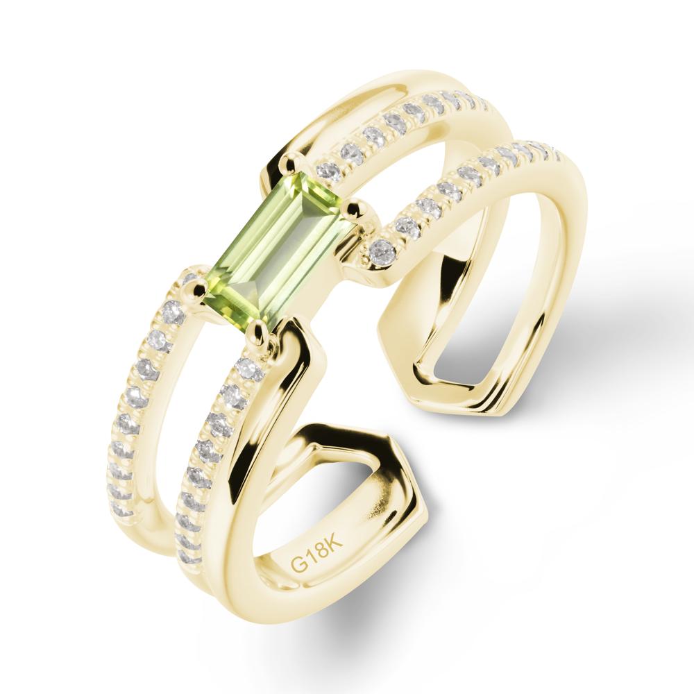Double Band Baguette Peridot Open Ring - LUO Jewelry #metal_18k yellow gold