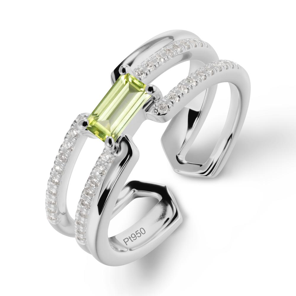 Double Band Baguette Peridot Open Ring - LUO Jewelry #metal_platinum