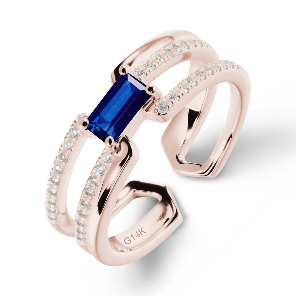 Open Double Band Solitaire Sapphire Ring - LUO Jewelry #metal_14k rose gold
