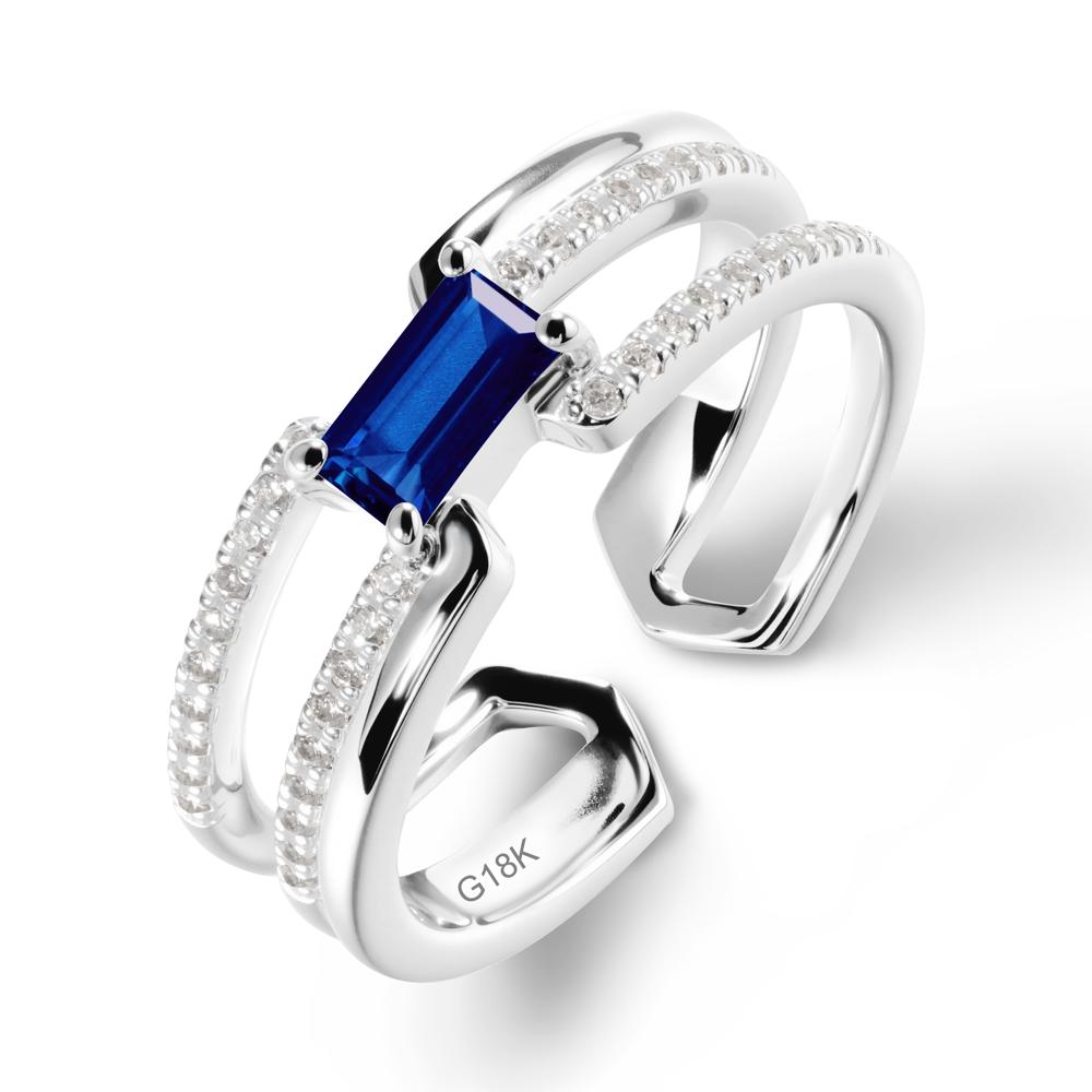 Open Double Band Solitaire Sapphire Ring - LUO Jewelry #metal_18k white gold