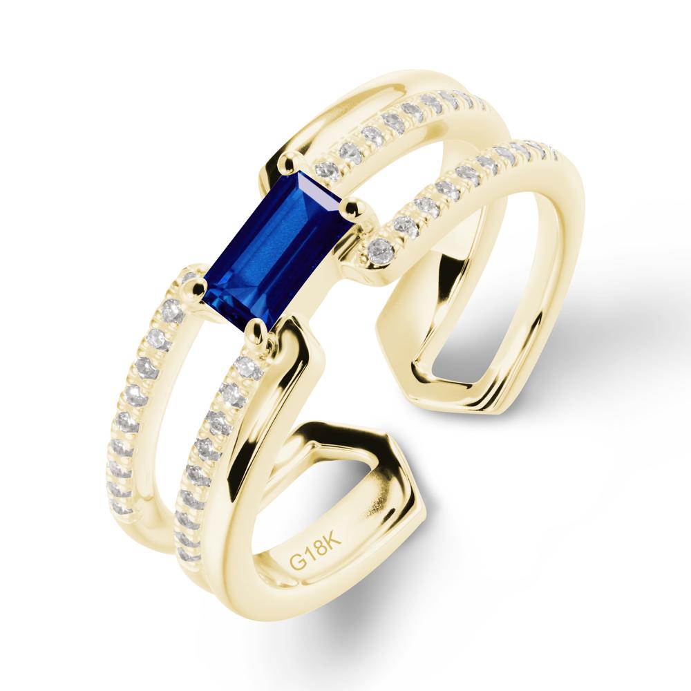 Open Double Band Solitaire Sapphire Ring - LUO Jewelry #metal_18k yellow gold