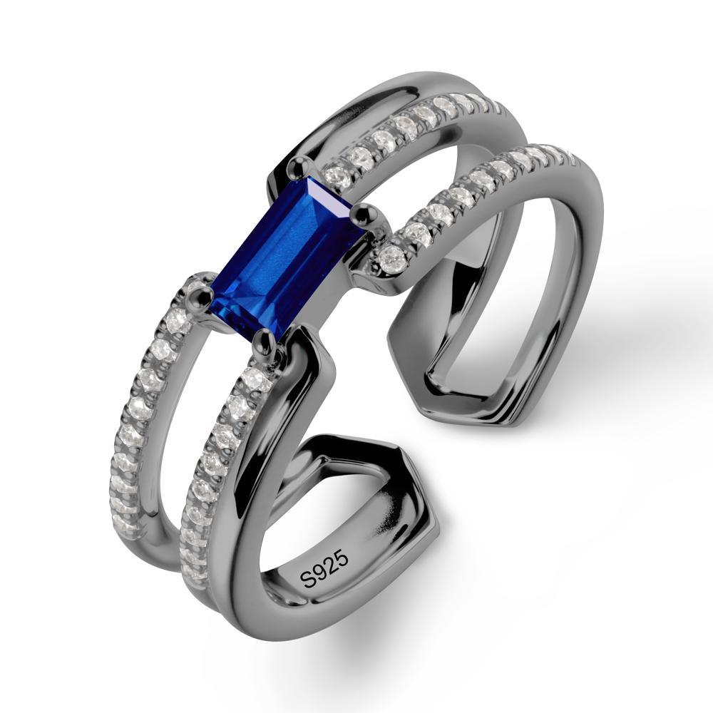 Open Double Band Solitaire Sapphire Ring - LUO Jewelry #metal_black finish sterling silver