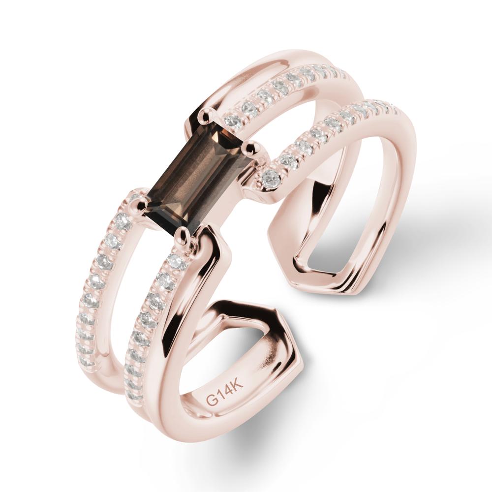 Double Band Baguette Smoky Quartz Open Ring - LUO Jewelry #metal_14k rose gold
