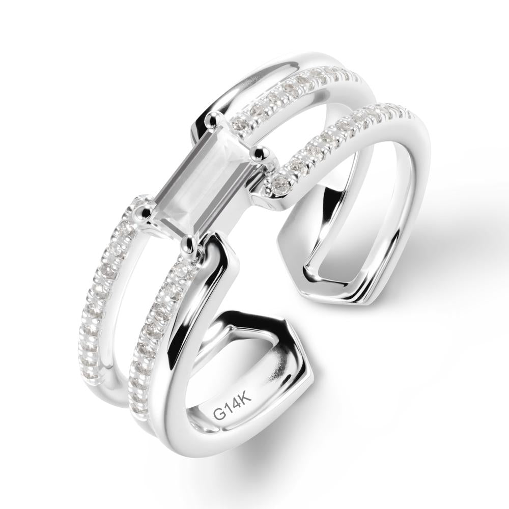 Double Half Eternity Band White Topaz Open Ring - LUO Jewelry #metal_14k white gold