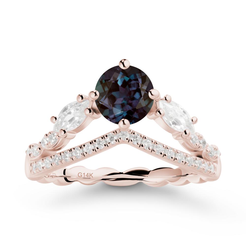 Round Alexandrite Crown Ring with Leaf - LUO Jewelry #metal_14k rose gold