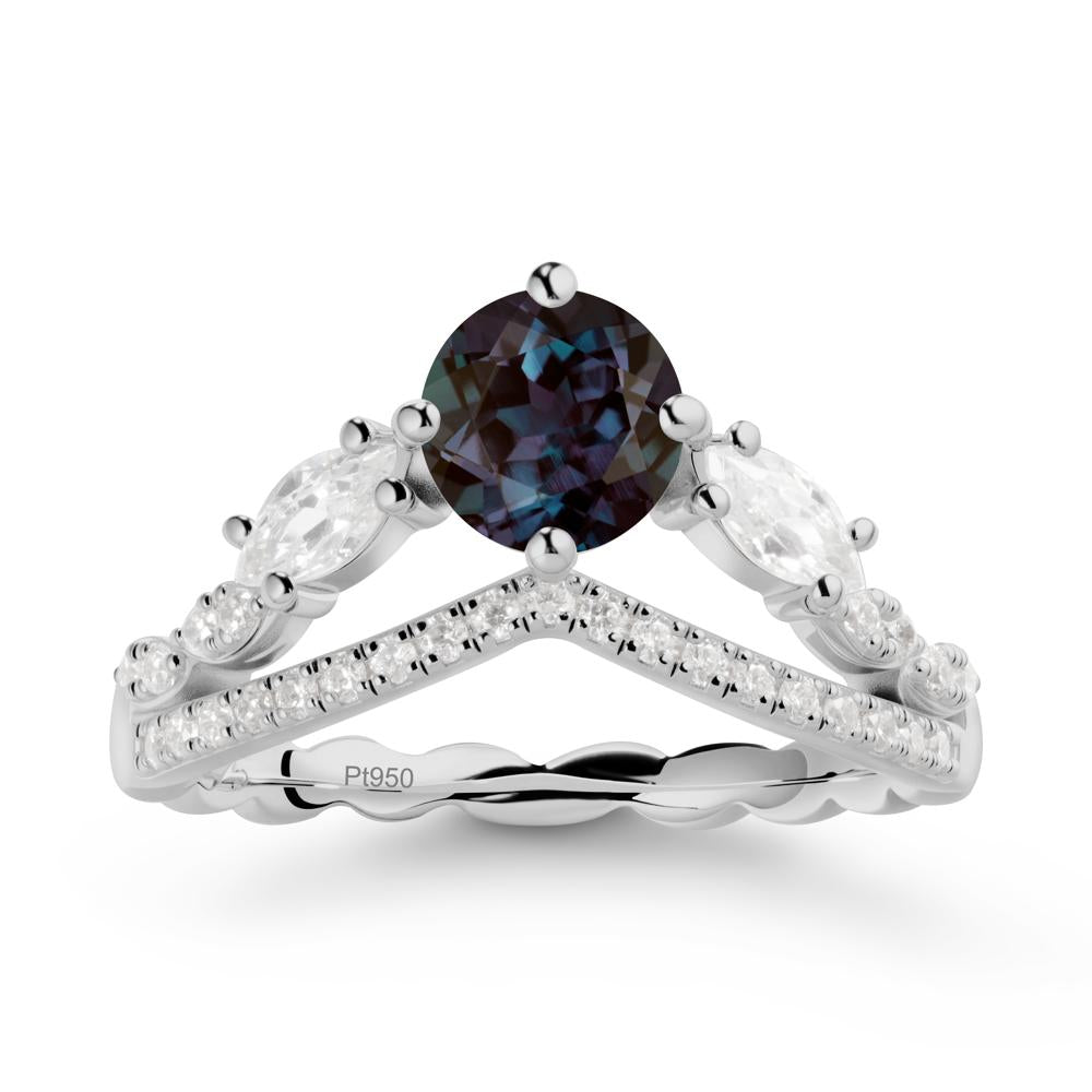 Round Alexandrite Crown Ring with Leaf - LUO Jewelry #metal_platinum