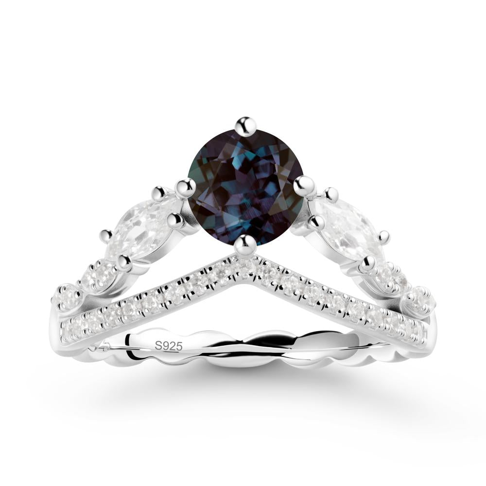 Round Alexandrite Crown Ring with Leaf - LUO Jewelry #metal_sterling silver
