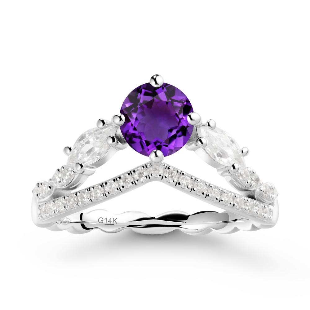 Leaf Inspired Crown Amethyst Ring - LUO Jewelry #metal_14k white gold