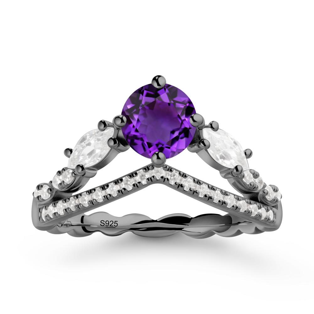 Leaf Inspired Crown Amethyst Ring - LUO Jewelry #metal_black finish sterling silver