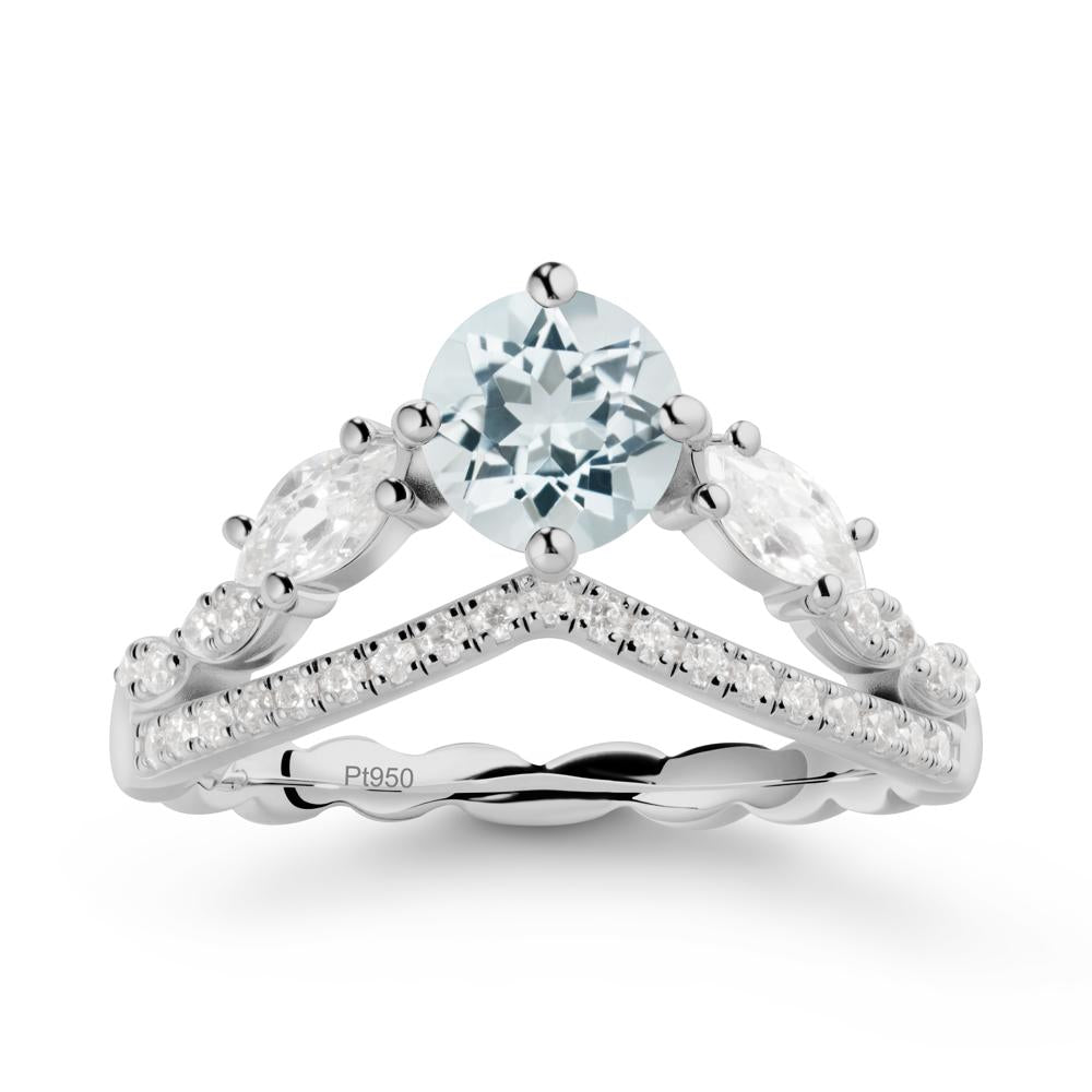 Round Aquamarine Crown Ring with Leaf - LUO Jewelry #metal_platinum