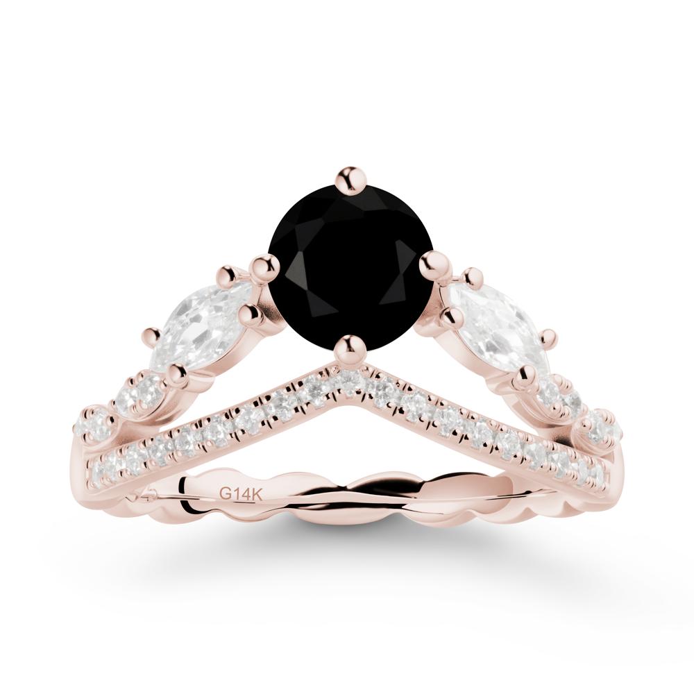 Leaf Inspired Crown Black Spinel Ring - LUO Jewelry #metal_14k rose gold