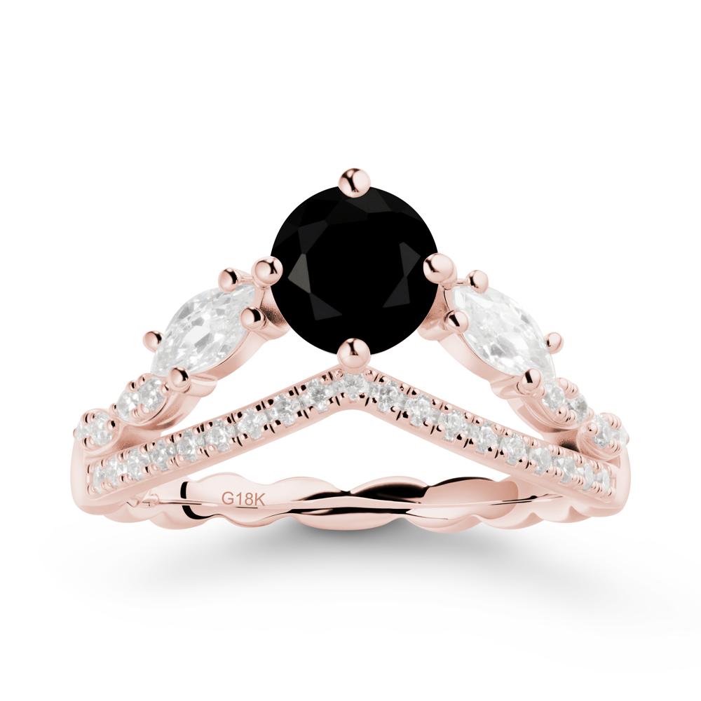 Leaf Inspired Crown Black Spinel Ring - LUO Jewelry #metal_18k rose gold