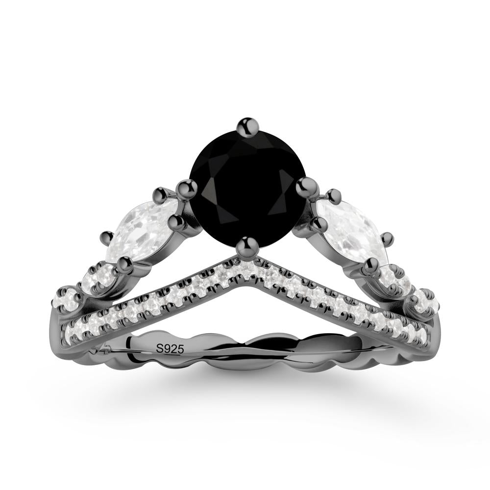 Leaf Inspired Crown Black Spinel Ring - LUO Jewelry #metal_black finish sterling silver