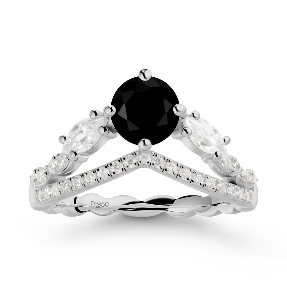 Leaf Inspired Crown Black Spinel Ring - LUO Jewelry #metal_platinum