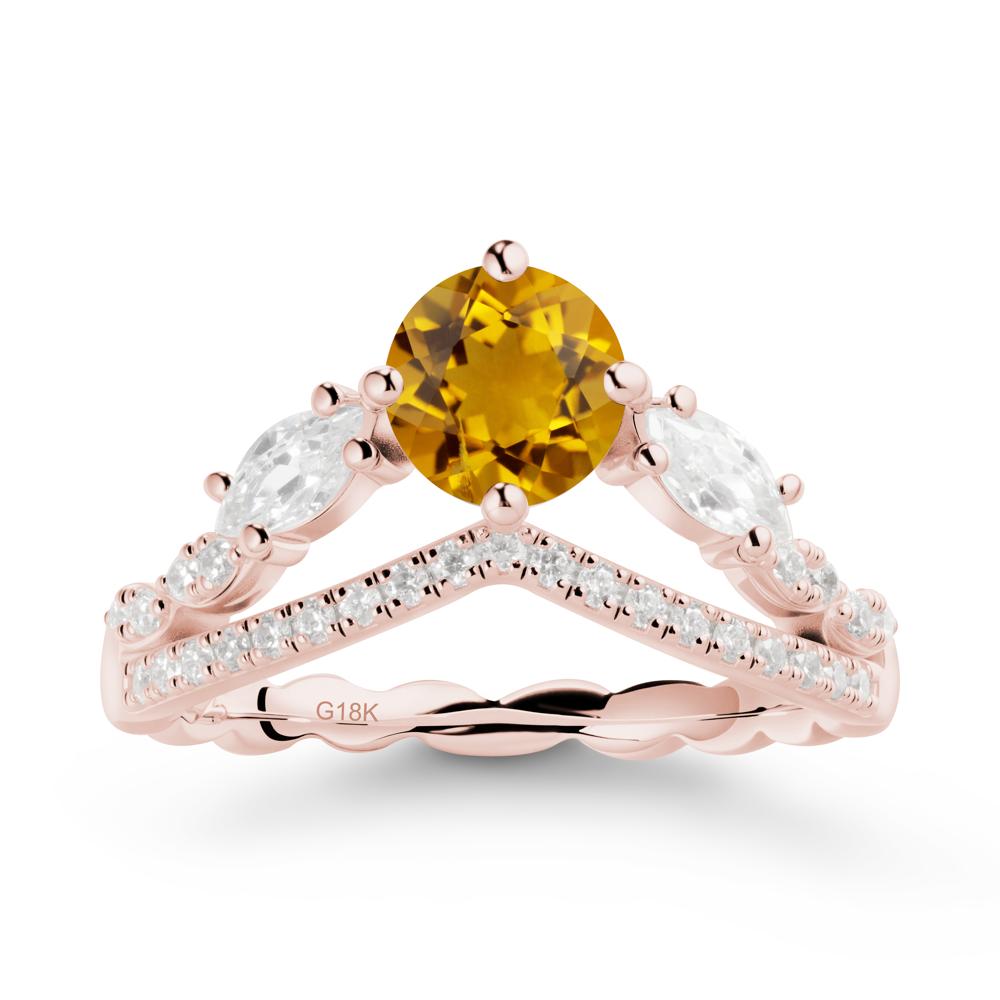 Round Citrine Crown Ring with Leaf - LUO Jewelry #metal_18k rose gold