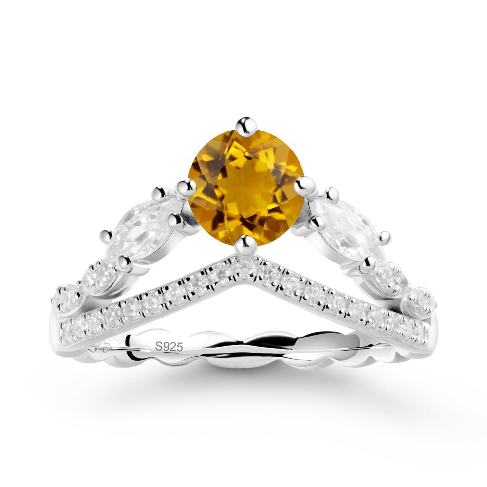 Round Citrine Crown Ring with Leaf - LUO Jewelry #metal_sterling silver