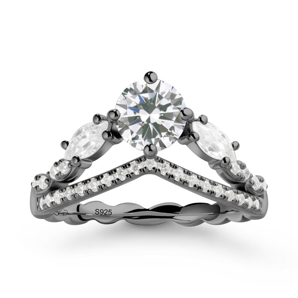 Leaf Inspired Crown Cubic Zirconia Ring - LUO Jewelry #metal_black finish sterling silver