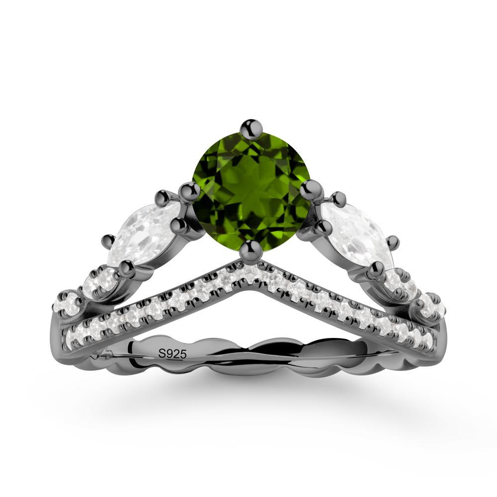 Round Diopside Crown Ring with Leaf - LUO Jewelry #metal_black finish sterling silver