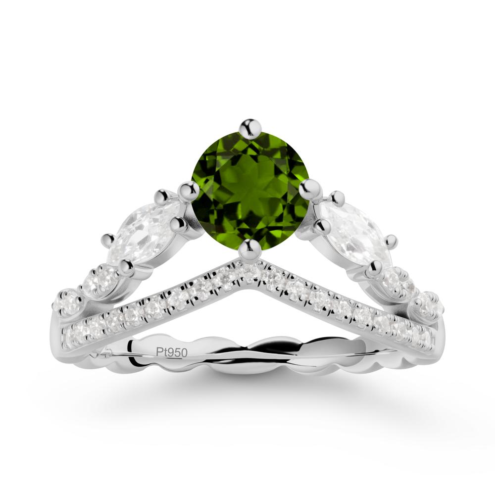 Round Diopside Crown Ring with Leaf - LUO Jewelry #metal_platinum