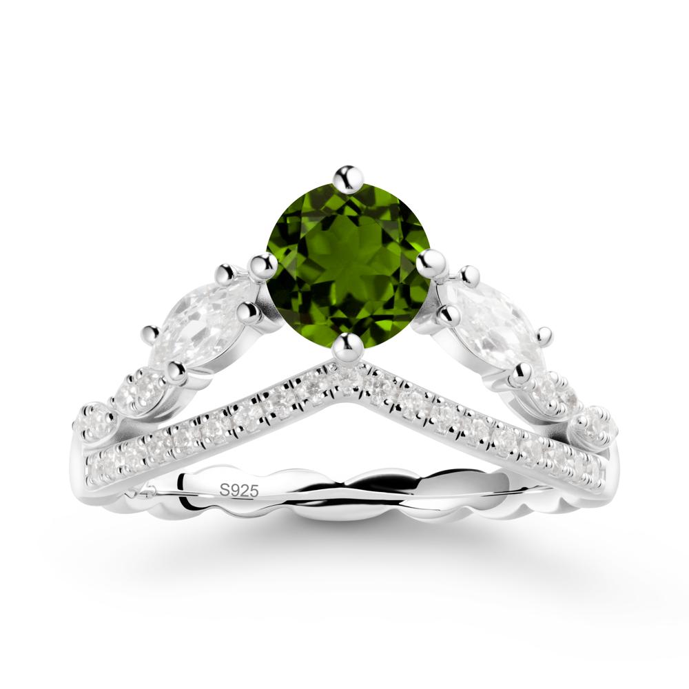 Round Diopside Crown Ring with Leaf - LUO Jewelry #metal_sterling silver