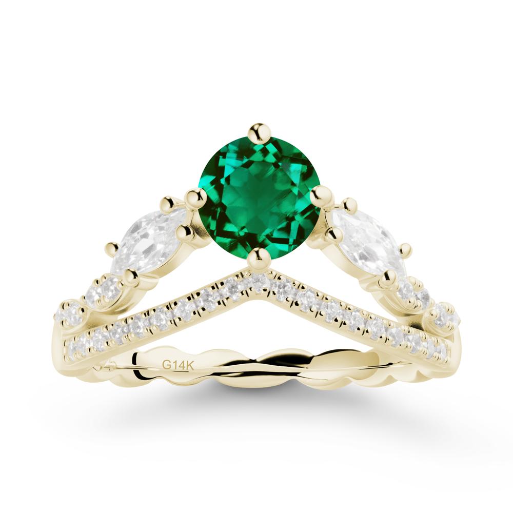 Leaf Inspired Crown Emerald Ring - LUO Jewelry #metal_14k yellow gold