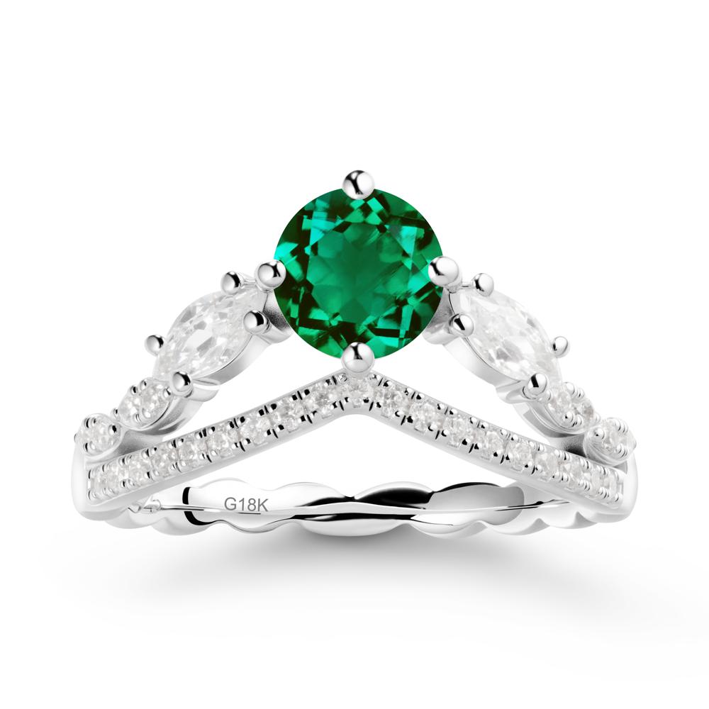 Leaf Inspired Crown Emerald Ring - LUO Jewelry #metal_18k white gold