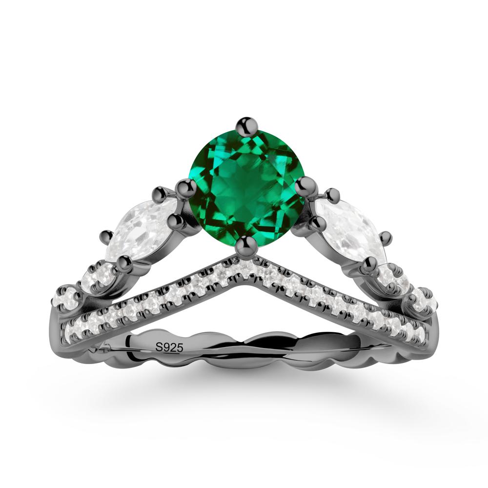 Leaf Inspired Crown Emerald Ring - LUO Jewelry #metal_black finish sterling silver
