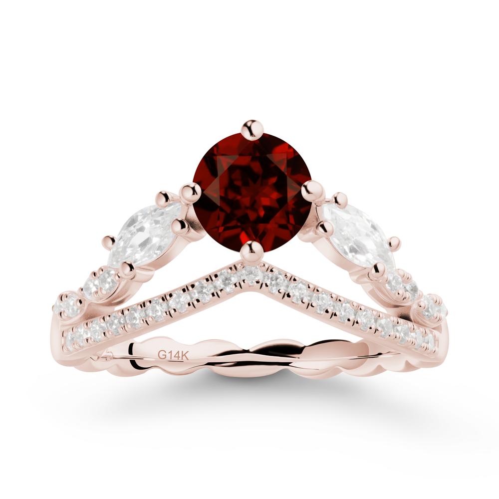 Round Garnet Crown Ring with Leaf - LUO Jewelry #metal_14k rose gold