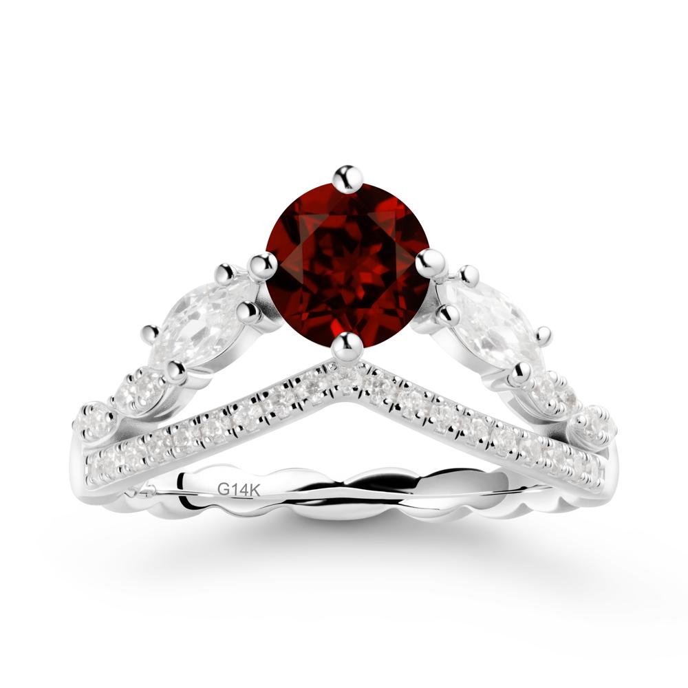 Round Garnet Crown Ring with Leaf - LUO Jewelry #metal_14k white gold