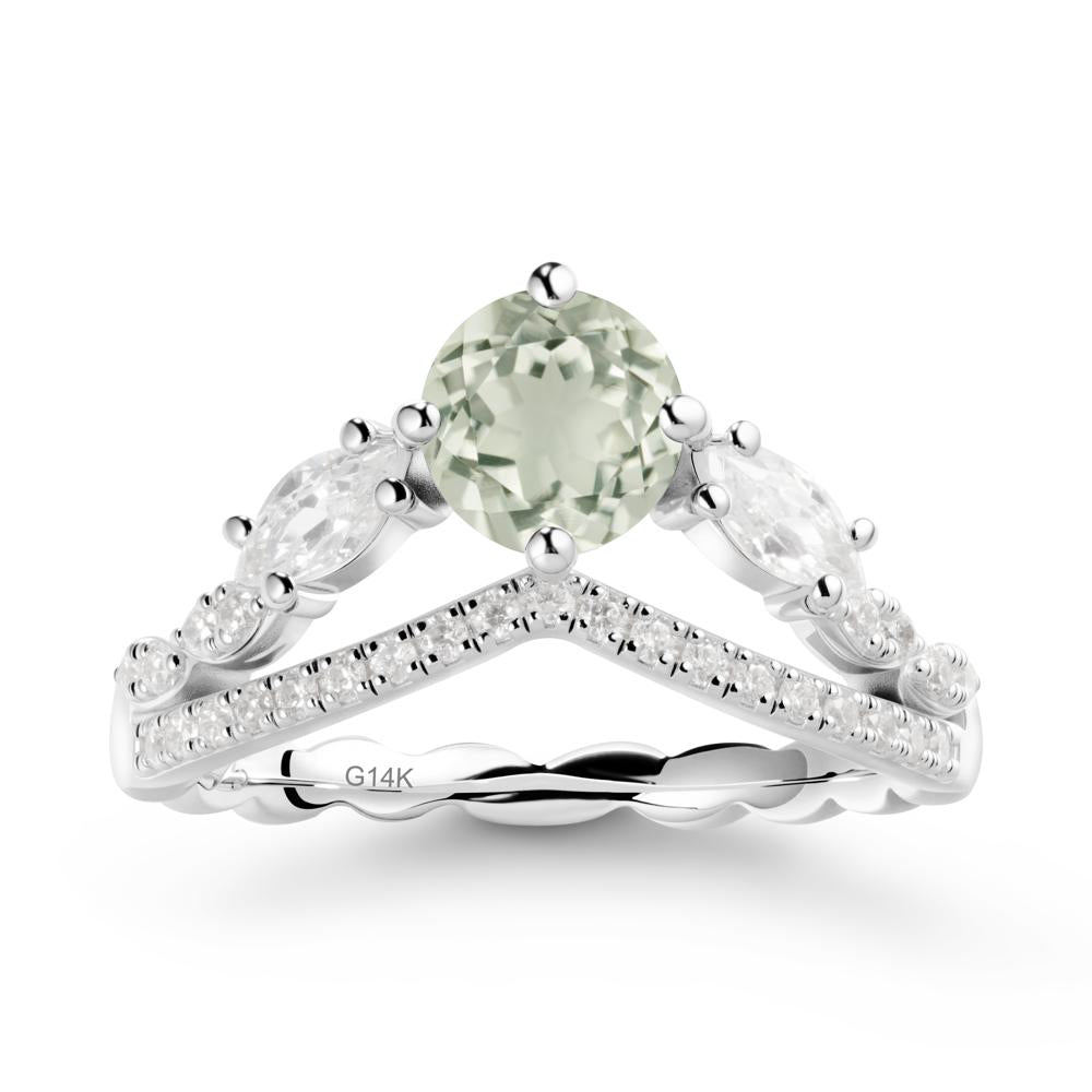 Leaf Inspired Crown Green Amethyst Ring - LUO Jewelry #metal_14k white gold