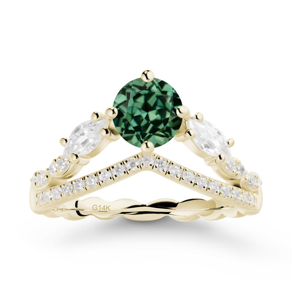 Round Green Sapphire Crown Ring with Leaf - LUO Jewelry #metal_14k yellow gold