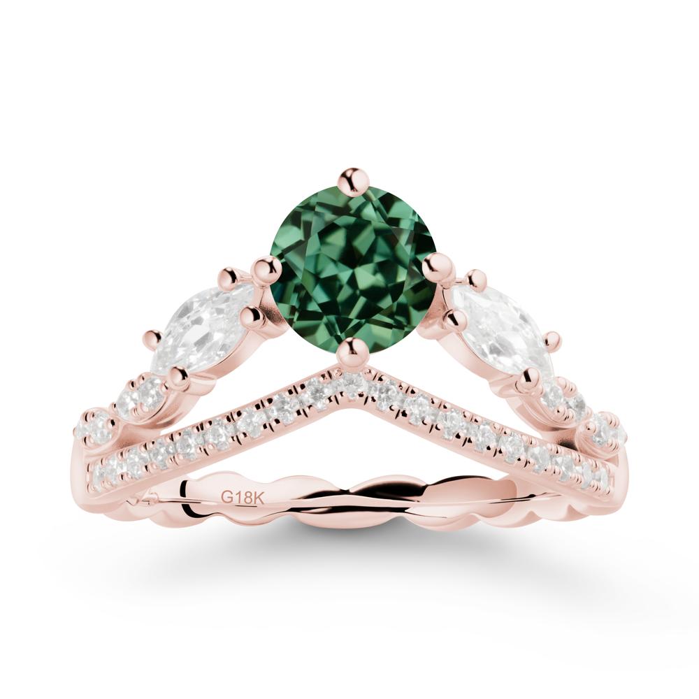 Round Green Sapphire Crown Ring with Leaf - LUO Jewelry #metal_18k rose gold