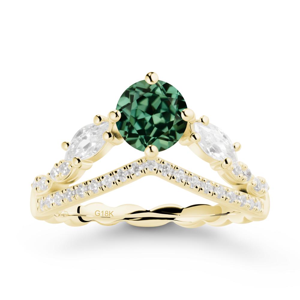 Round Green Sapphire Crown Ring with Leaf - LUO Jewelry #metal_18k yellow gold
