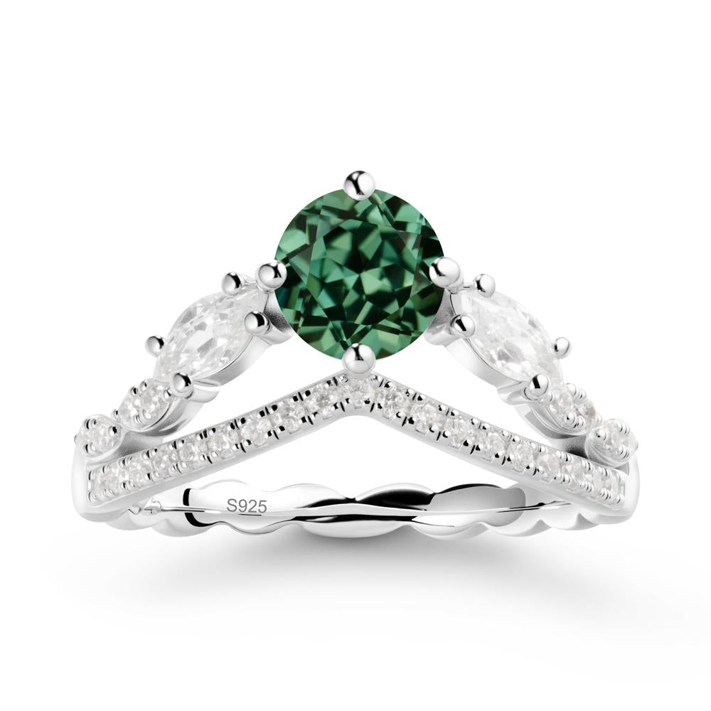 Round Green Sapphire Crown Ring with Leaf - LUO Jewelry #metal_sterling silver