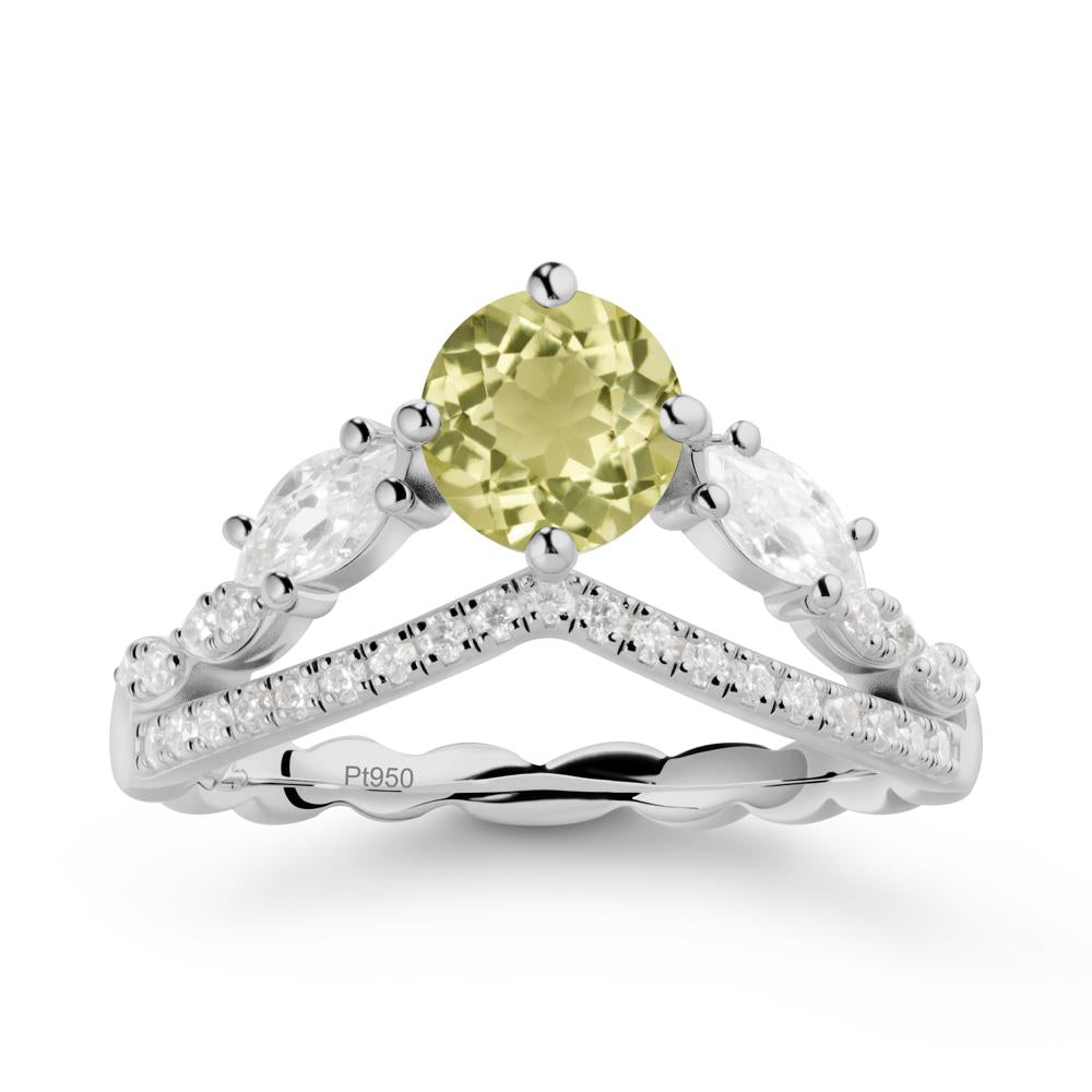 Leaf Inspired Crown Lemon Quartz Ring - LUO Jewelry #metal_platinum