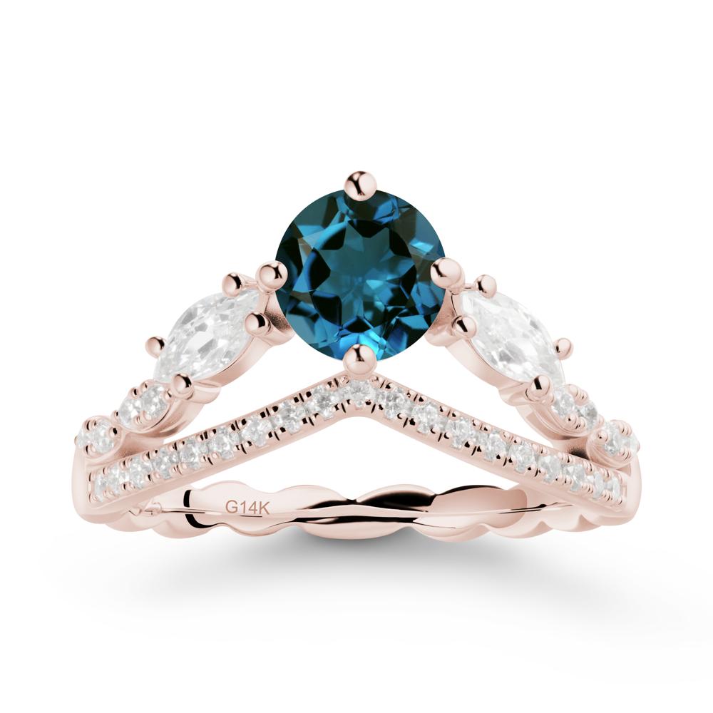 Round London Blue Topaz Crown Ring with Leaf - LUO Jewelry #metal_14k rose gold