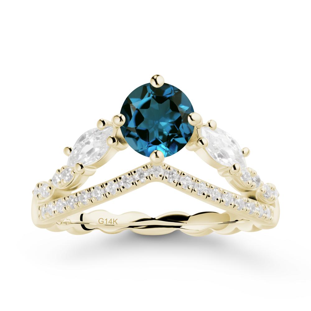 Round London Blue Topaz Crown Ring with Leaf - LUO Jewelry #metal_14k yellow gold