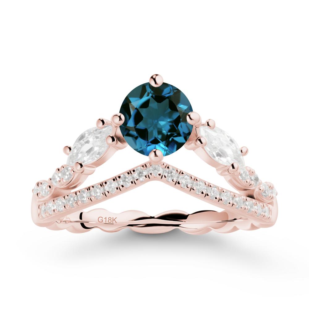 Round London Blue Topaz Crown Ring with Leaf - LUO Jewelry #metal_18k rose gold