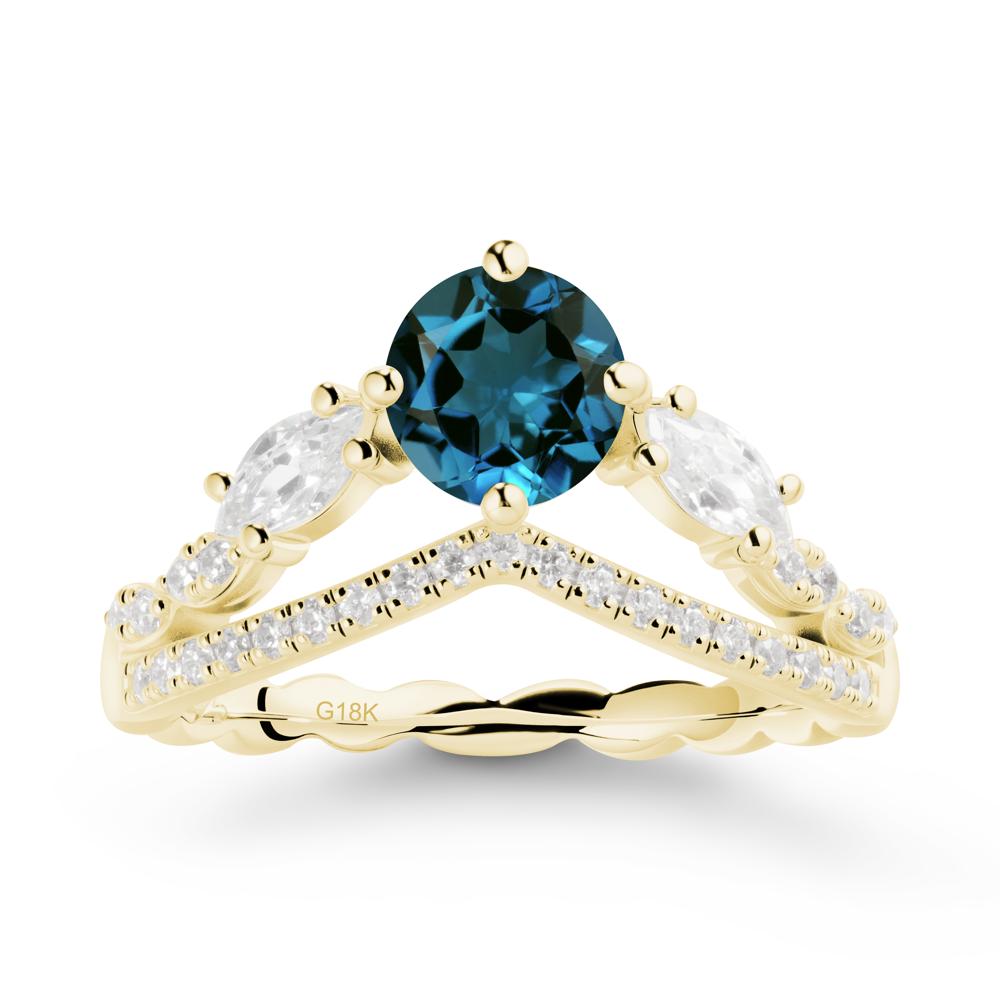 Round London Blue Topaz Crown Ring with Leaf - LUO Jewelry #metal_18k yellow gold