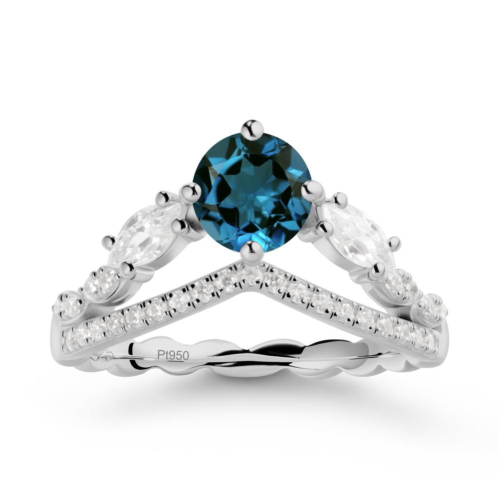 Round London Blue Topaz Crown Ring with Leaf - LUO Jewelry #metal_platinum