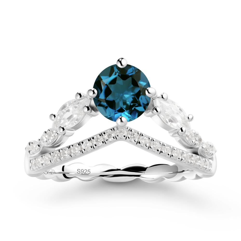 Round London Blue Topaz Crown Ring with Leaf - LUO Jewelry #metal_sterling silver