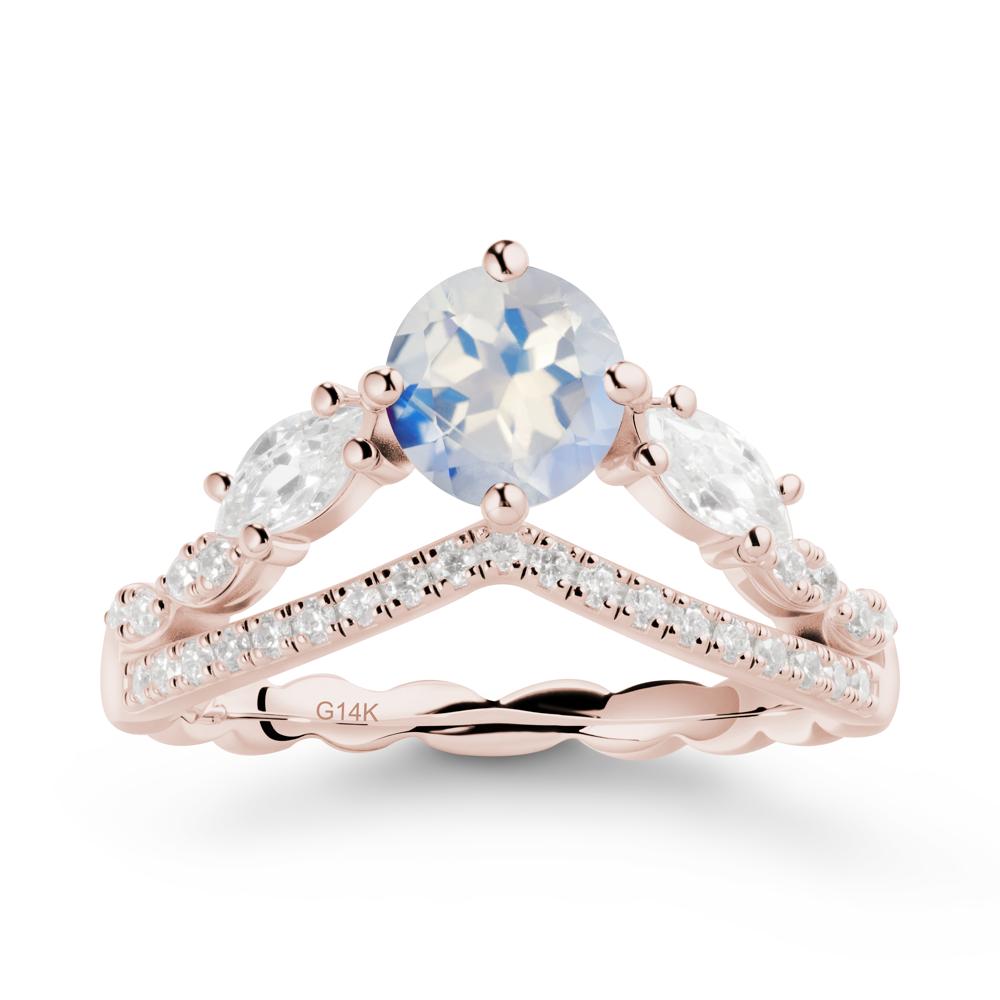 Round Moonstone Crown Ring with Leaf - LUO Jewelry #metal_14k rose gold