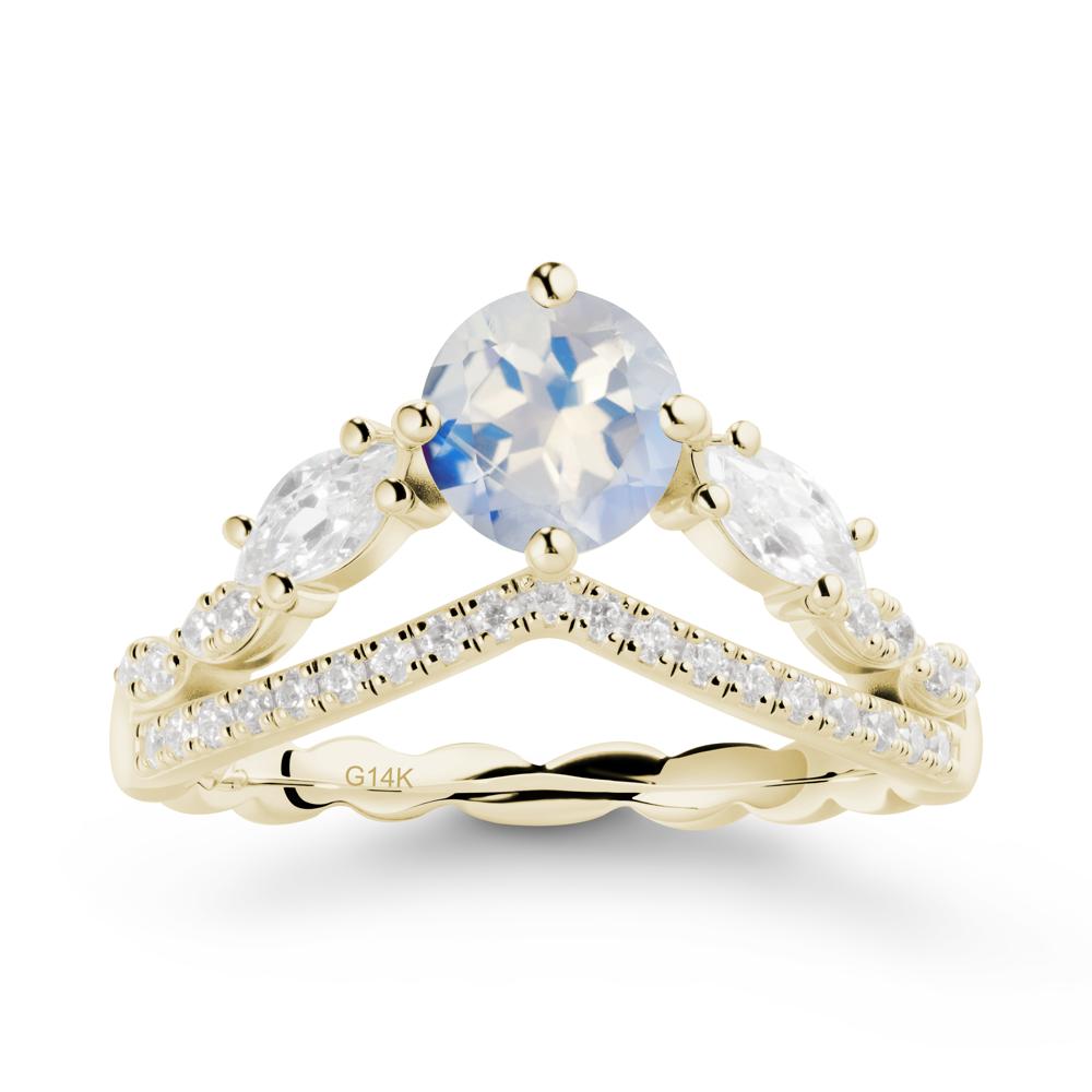 Round Moonstone Crown Ring with Leaf - LUO Jewelry #metal_14k yellow gold