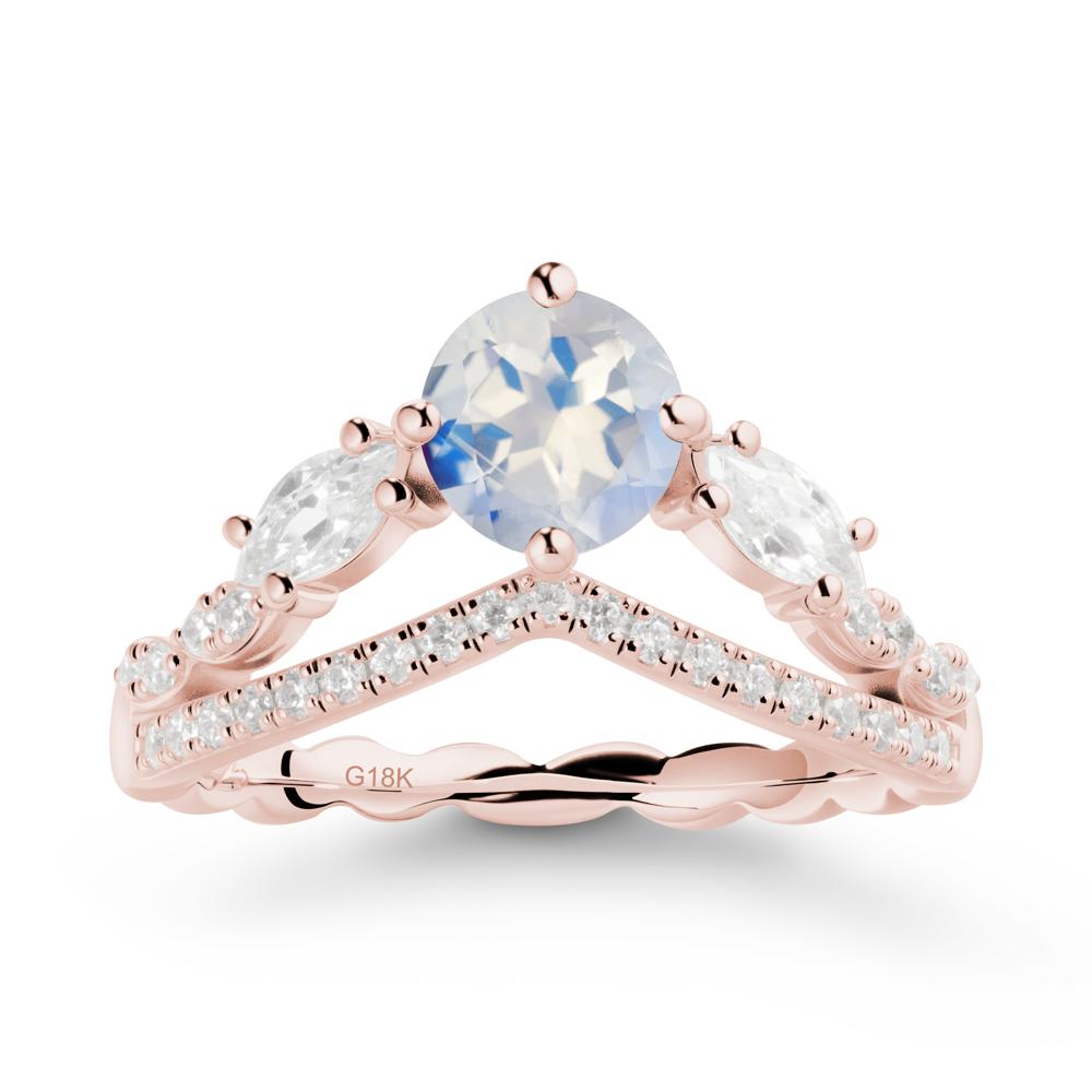 Round Moonstone Crown Ring with Leaf - LUO Jewelry #metal_18k rose gold