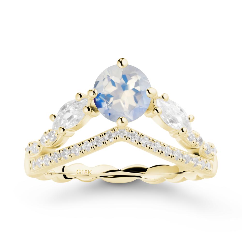 Round Moonstone Crown Ring with Leaf - LUO Jewelry #metal_18k yellow gold