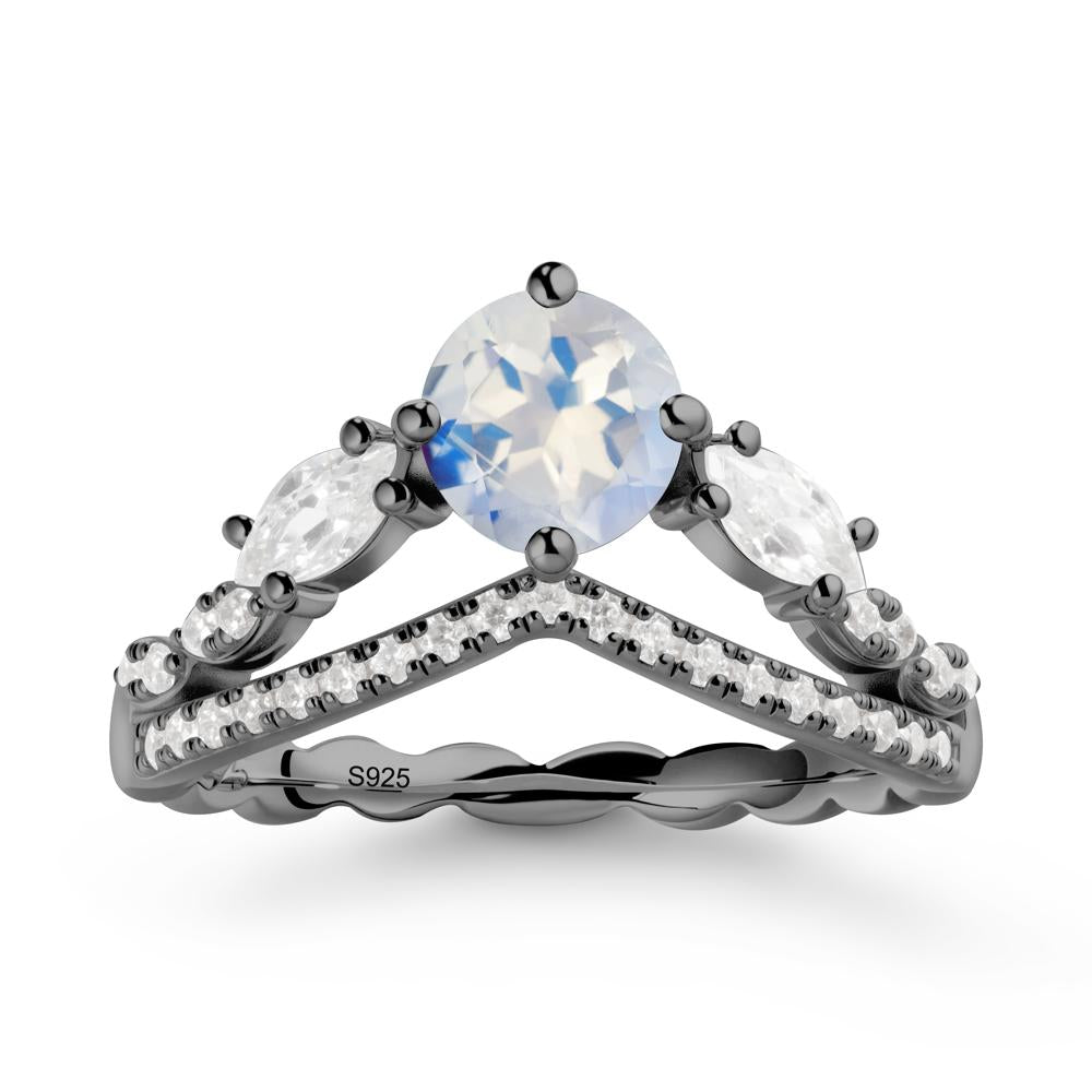 Round Moonstone Crown Ring with Leaf - LUO Jewelry #metal_black finish sterling silver