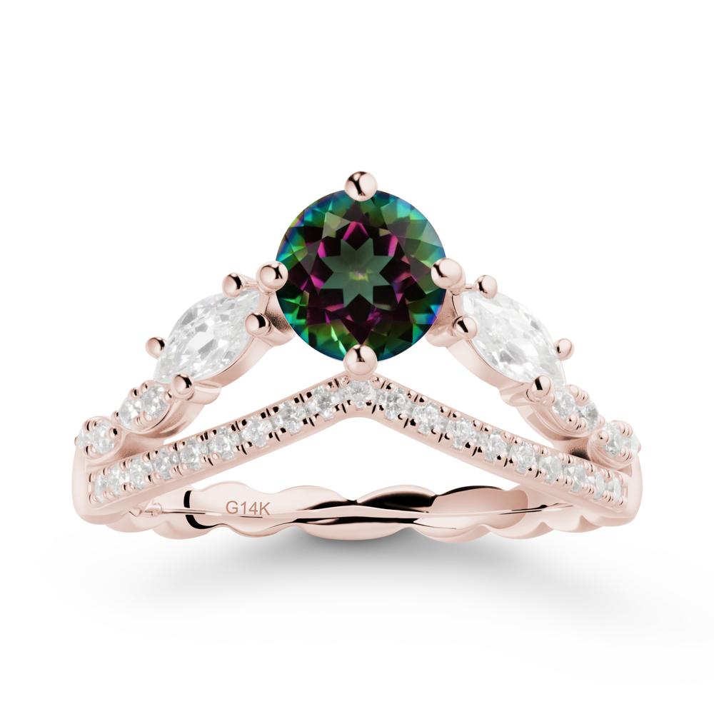 Round Mystic Topaz Crown Ring with Leaf - LUO Jewelry #metal_14k rose gold