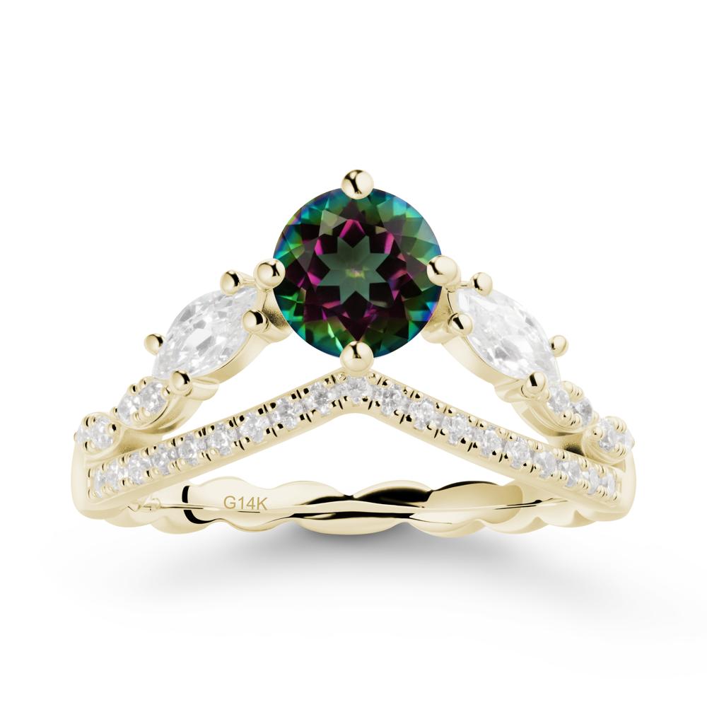 Round Mystic Topaz Crown Ring with Leaf - LUO Jewelry #metal_14k yellow gold