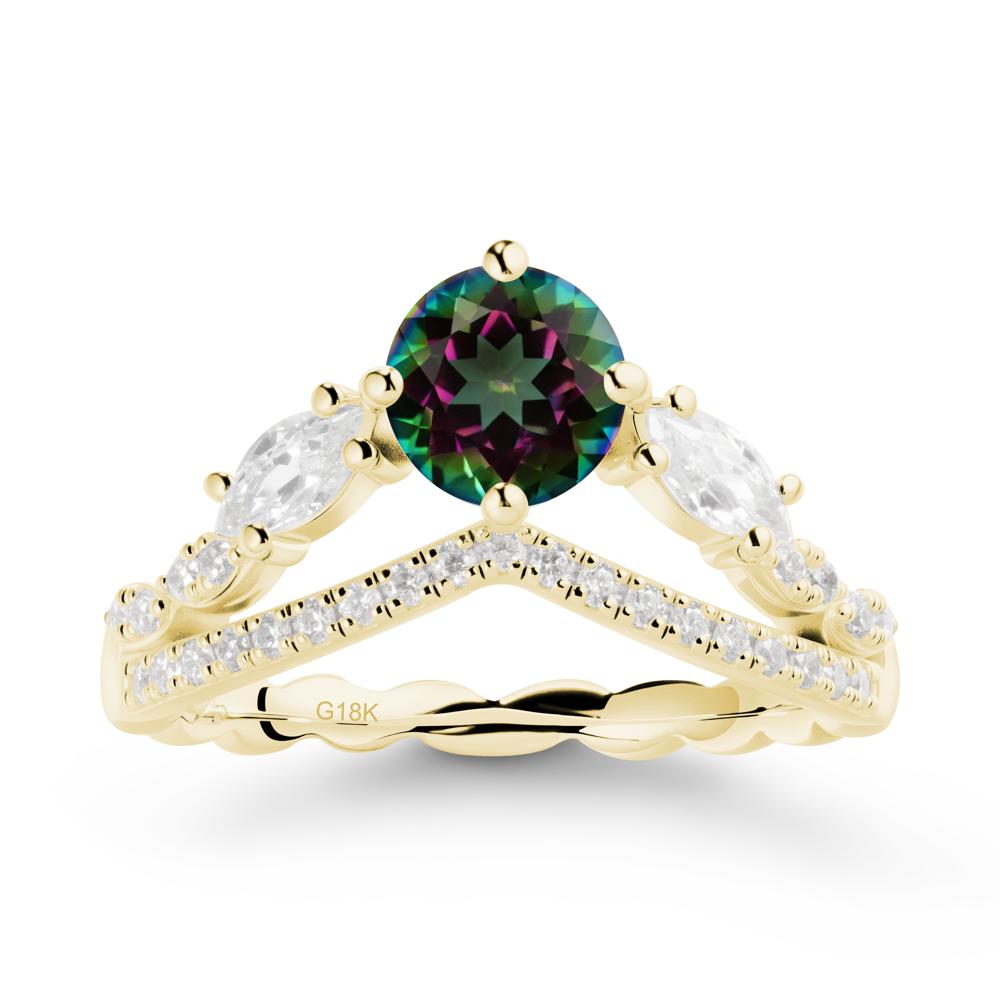 Round Mystic Topaz Crown Ring with Leaf - LUO Jewelry #metal_18k yellow gold