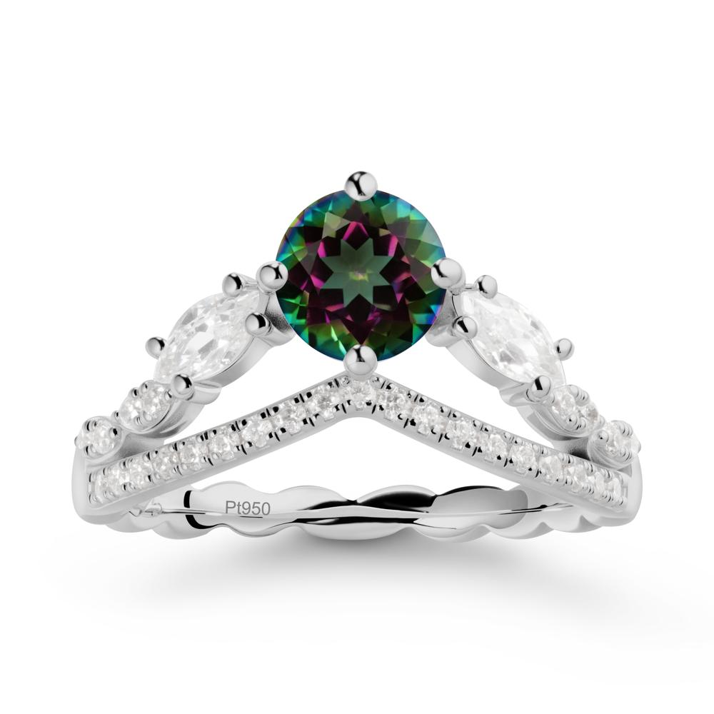 Round Mystic Topaz Crown Ring with Leaf - LUO Jewelry #metal_platinum